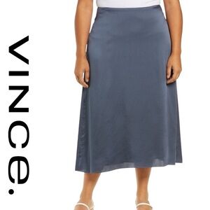 NWT Vince satin skirt sz 16 - Blue Gray, Dk Marina, soft plus size, Retail $275